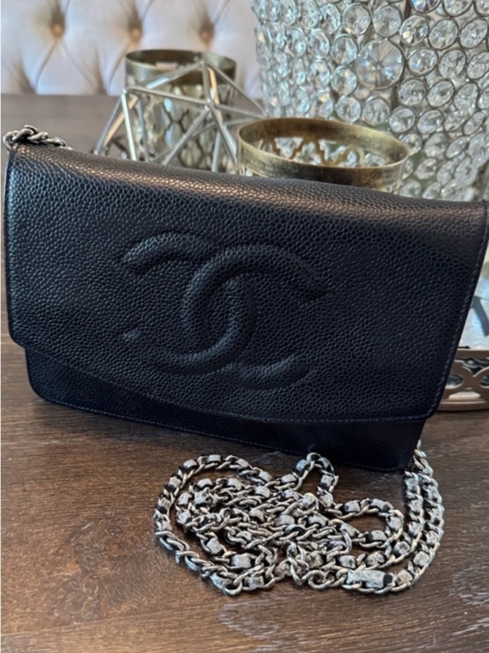 CHANEL Timeless Black Wallet on Chain Caviar